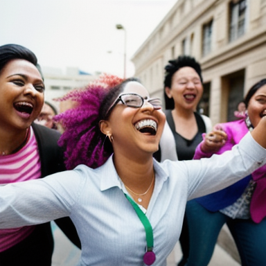 Group of people reacting to a guerrilla marketing campaign