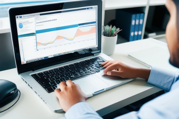 Person analyzing data on a laptop