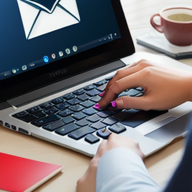 Imagem ilustrativa de uma pessoa digitando em um teclado de laptop com um ícone de e-mail colorido na tela