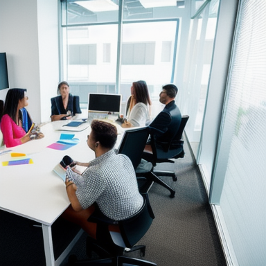 Group of people brainstorming ideas for a digital marketing campaign