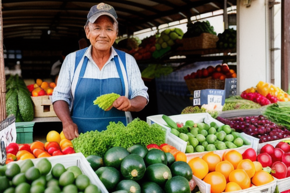 A farmer selling fresh produce at a local market