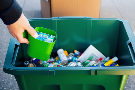 Recycling bin with person recycling packaging materials