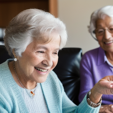 Elderly woman using a personalized hearing aid device